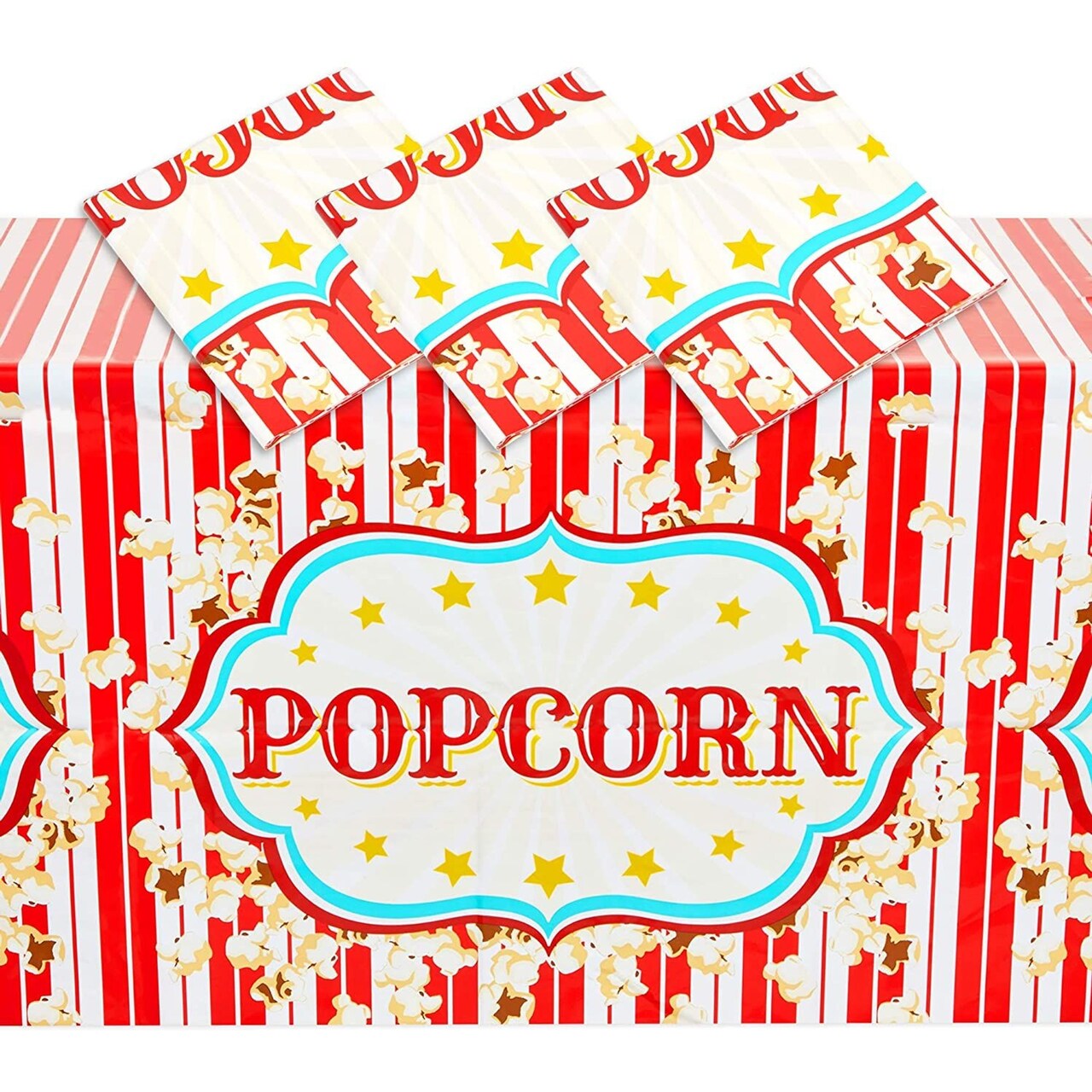 Popcorn Tablecloths for Movie Night, Carnival Party Supplies (54 x 108 In, 3 Pack)